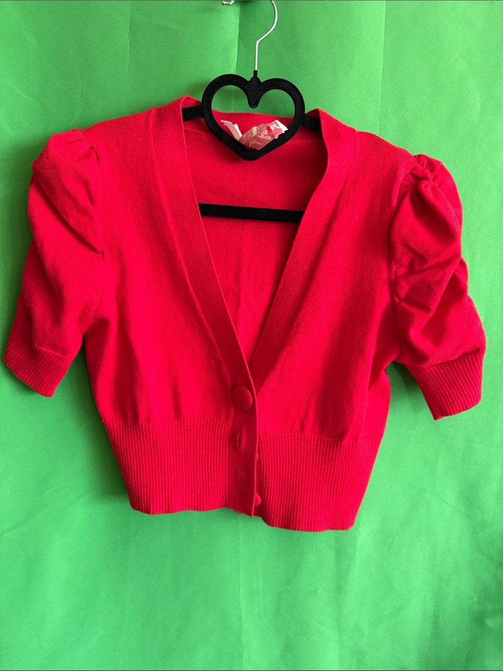 Red Short Sleeve Button-Front Women’s Sweater Cardigan